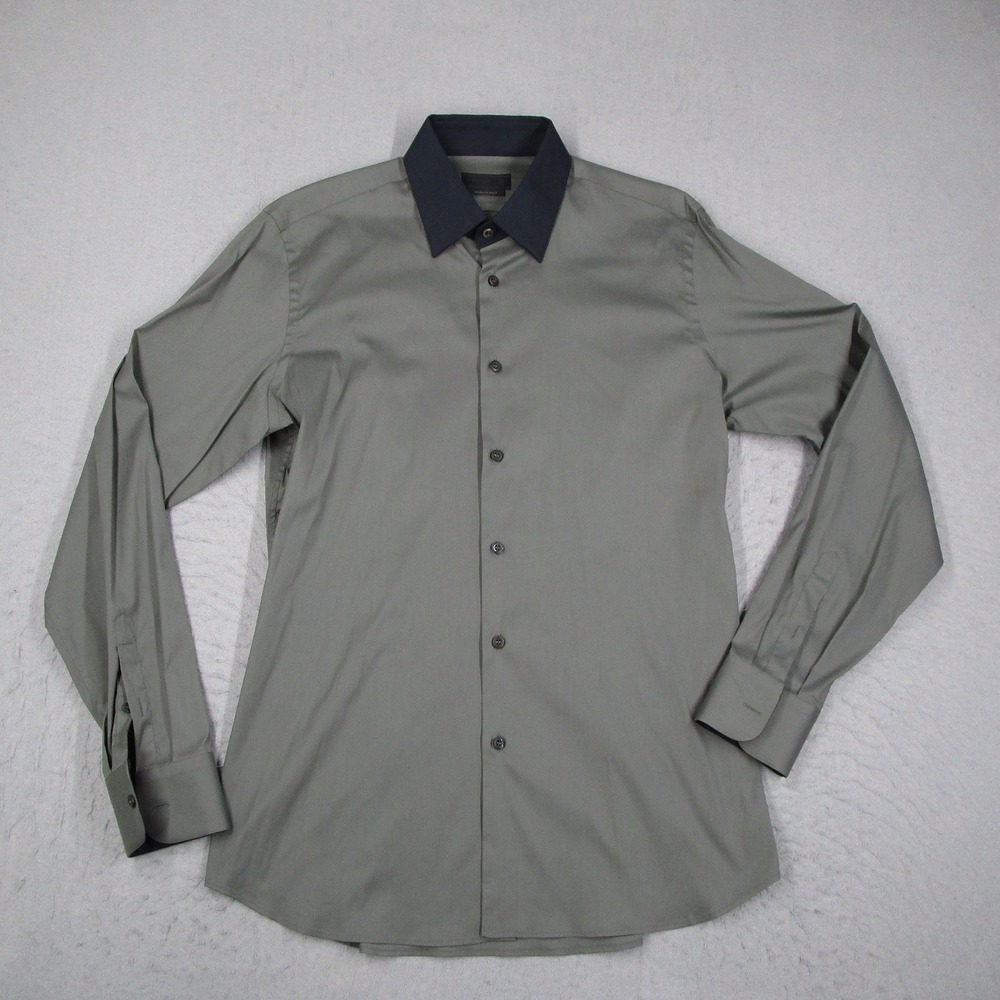 Prada Mens Olive Green Contrast Collar Button Down Shirt Size 40 15.75 ACU1 2011